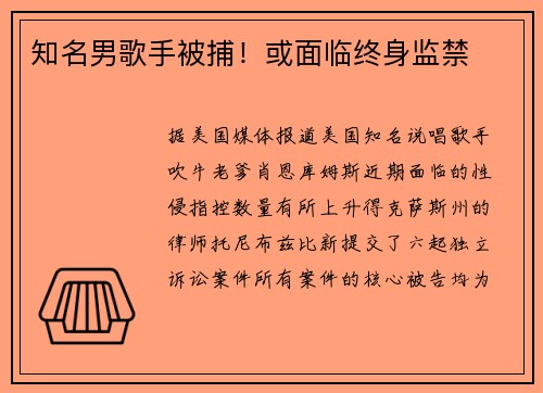 知名男歌手被捕！或面临终身监禁